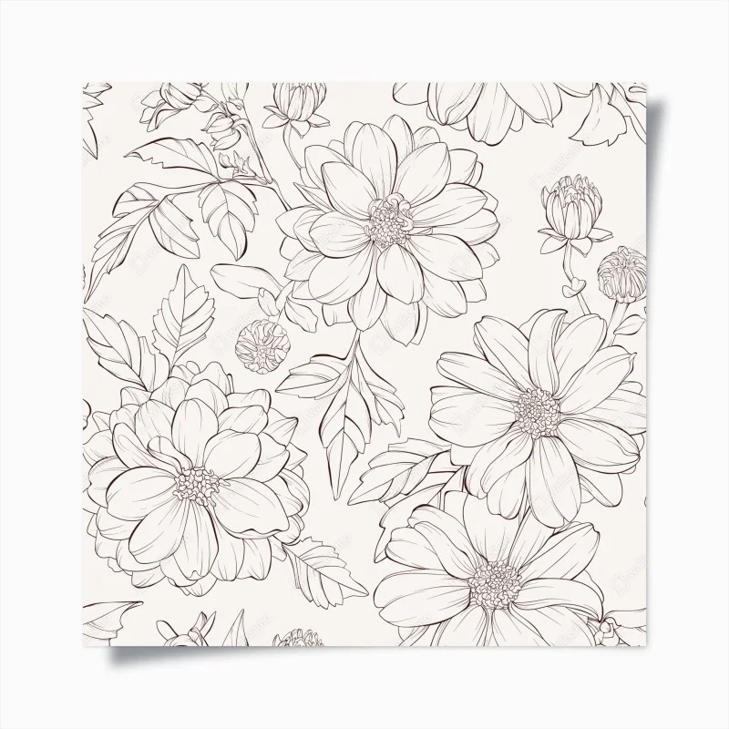 Póster estampado floral delicado en blanco y negro