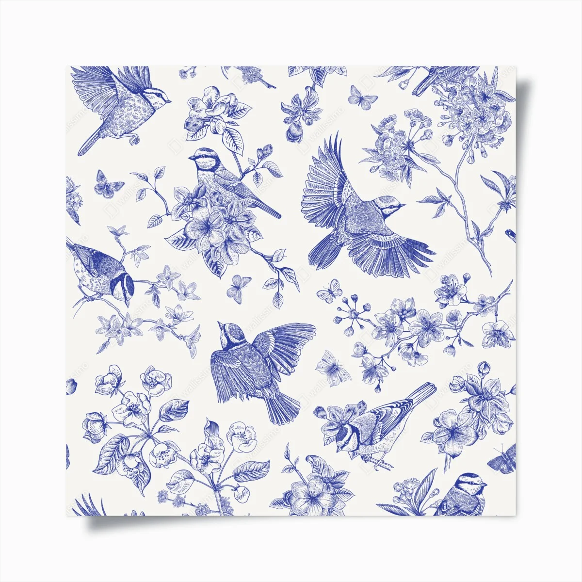 Póster patrón botánico de aves en tinta azul – Pixers® Póster patrón botánico de aves en tinta azul – Pixers®