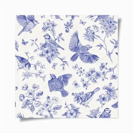 Póster patrón botánico de aves en tinta azul – Pixers®