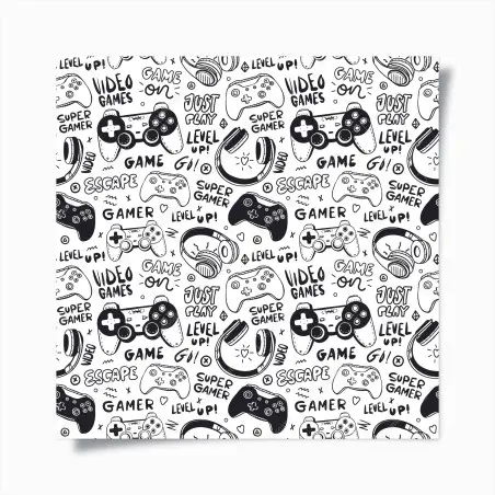 Póster patrón de videojuegos en estilo doodle blanco y negro – Pixers®