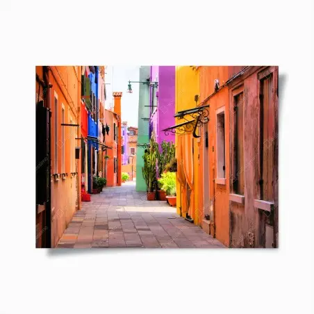Póster callejón de fachadas coloridas – Pixers®