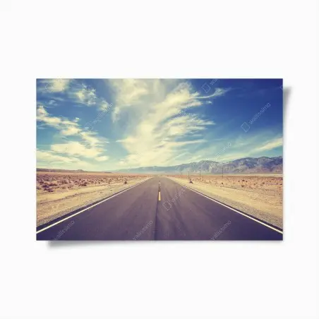 Póster carretera desértica vintage hacia las montañas, Estados Unidos – Pixers®