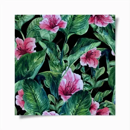 Póster jardín tropical en acuarela sobre fondo negro – Pixers®