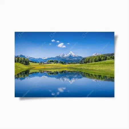 Póster paisaje alpino con lago y reflejo – Pixers®