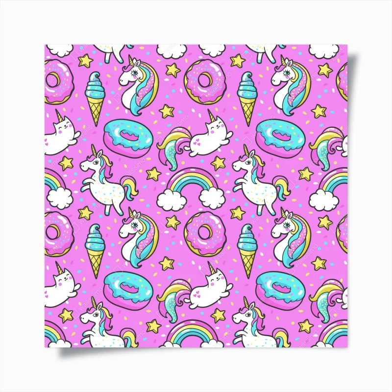 Póster patrón mágico de unicornios y dulces
