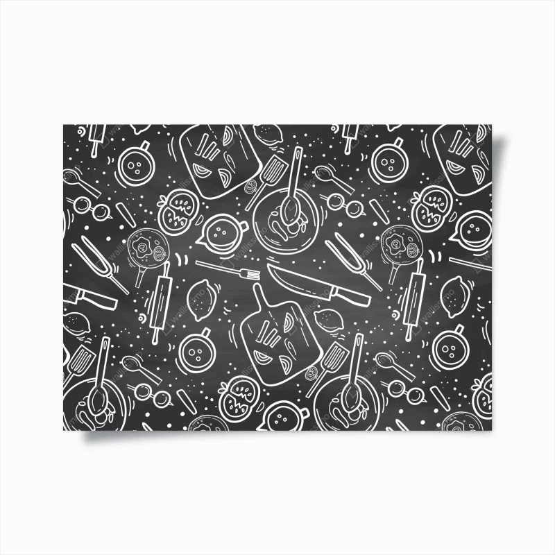Póster patrón de utensilios de cocina estilo pizarra