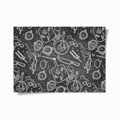 Póster patrón de utensilios de cocina estilo pizarra – Pixers®