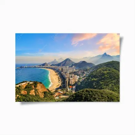 Póster panorámica de Copacabana e Ipanema al atardecer – Pixers®