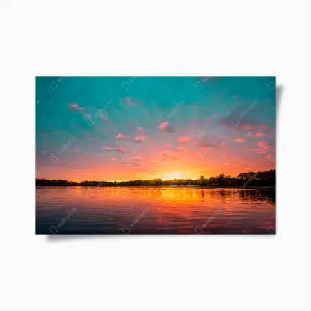 Póster atardecer sobre el lago en tonos vibrantes – Pixers®