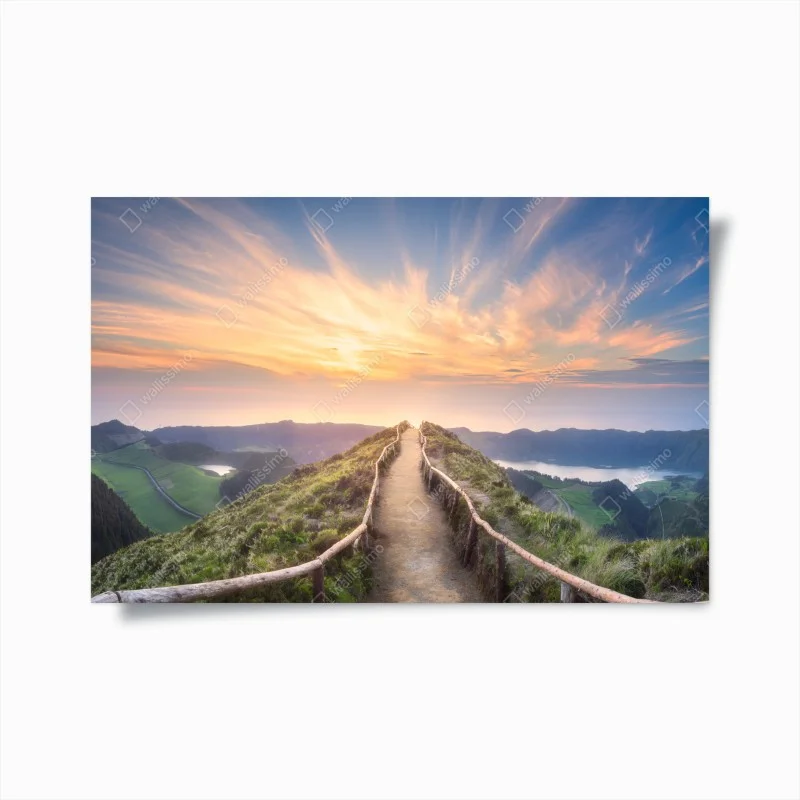 Póster sendero hacia el amanecer sobre la laguna del cráter