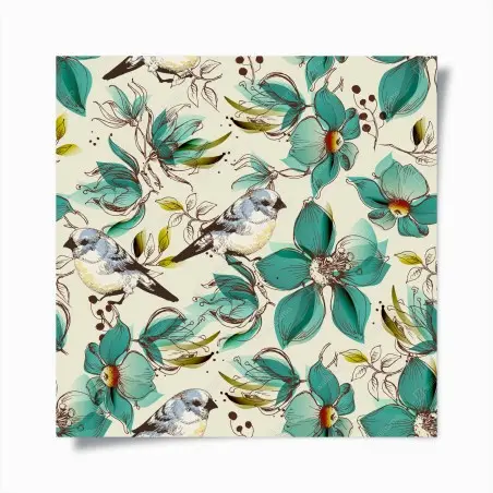 Póster estampado retro de pájaros y flores turquesa – Pixers®