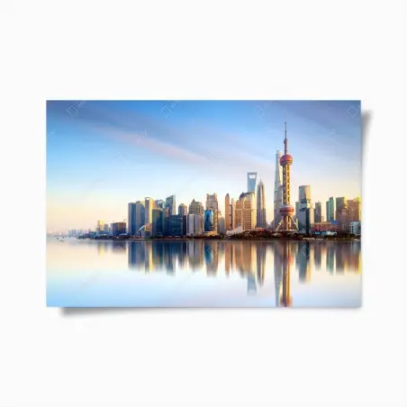 Póster horizonte moderno de Shanghai al amanecer – Pixers®