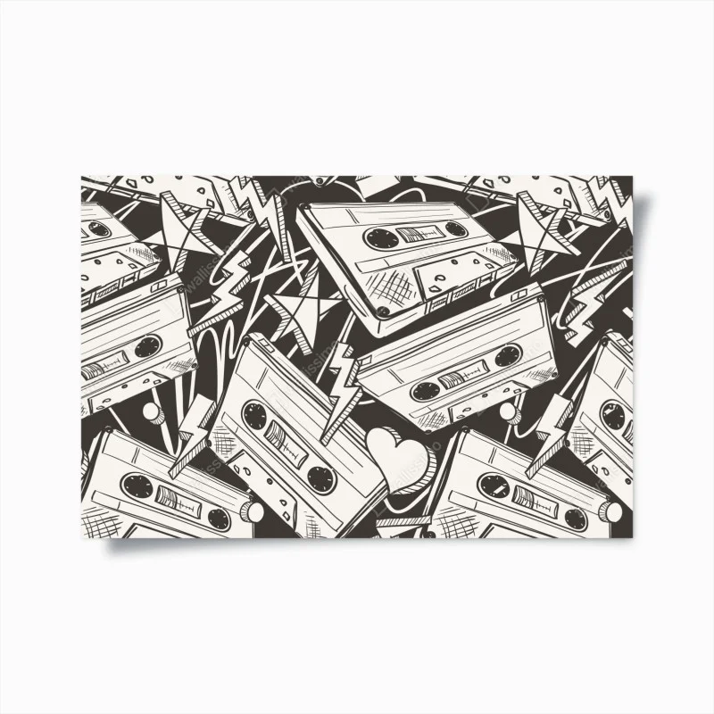 Póster patrón retro de casetes y corazones