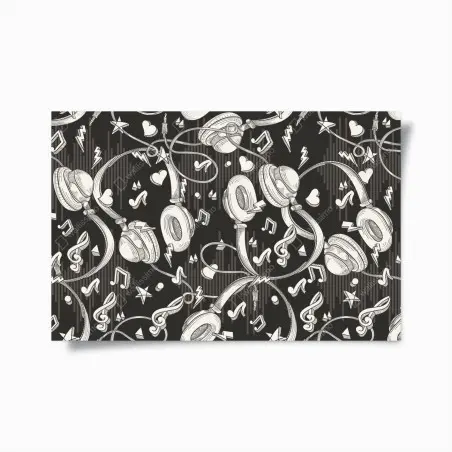 Póster patrón de auriculares y notas musicales – Pixers®