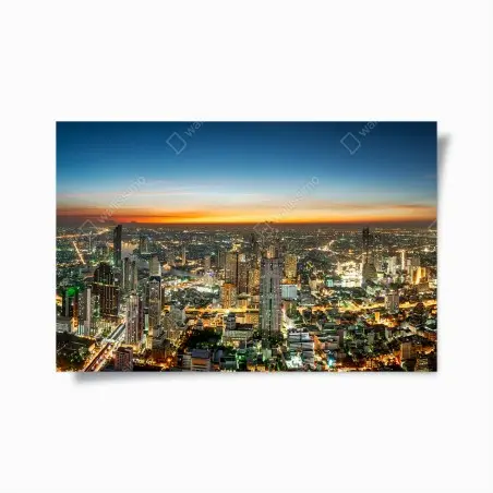 Póster panorama nocturno de Bangkok sobre el río Chaopraya – Pixers®