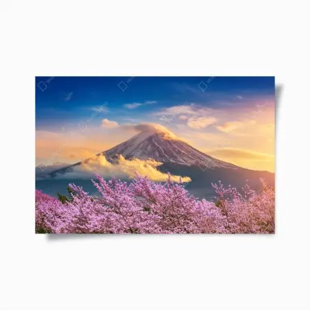 Póster amanecer en Monte Fuji con cerezos en flor – Pixers®