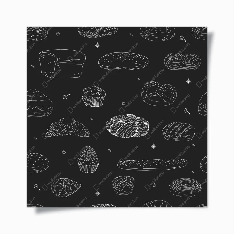 Póster patrón de panadería en blanco y negro