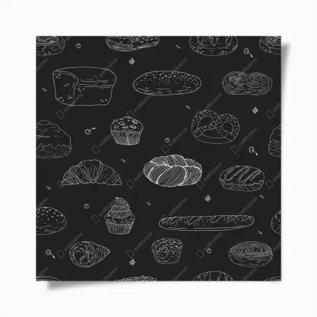Póster patrón de panadería en blanco y negro – Pixers®