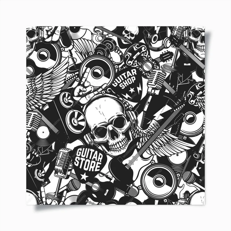 Póster calavera rock y guitarras en diseño monocromo – Pixers® Póster calavera rock y guitarras en diseño monocromo – Pixers®