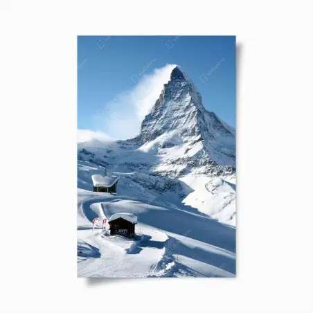Póster paisaje alpino nevado con pico majestuoso – Pixers®