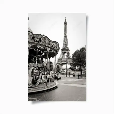 Póster encanto nostálgico: carrusel frente a la Torre Eiffel – Pixers®