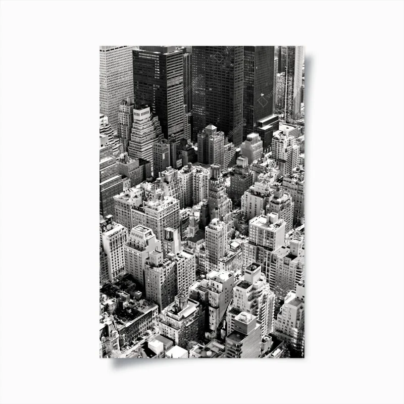 Póster vista aérea en blanco y negro de Manhattan, Nueva York