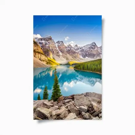Póster puesta de sol en Lago Moraine, Montañas Rocosas de Canadá – Pixers®