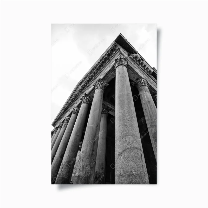 Póster fachada monumental del Panteón de Roma en blanco y negro