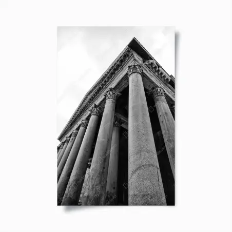 Póster fachada monumental del Panteón de Roma en blanco y negro – Pixers®