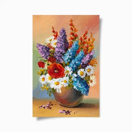 Póster ramo colorido en jarrón sobre fondo pastel – Pixers®
