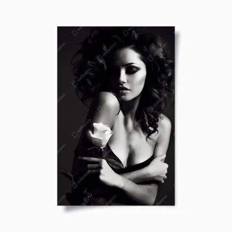 Póster mujer con rosa en blanco y negro – Pixers®
