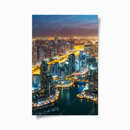 Póster panorámica nocturna de Dubai Marina – Pixers®