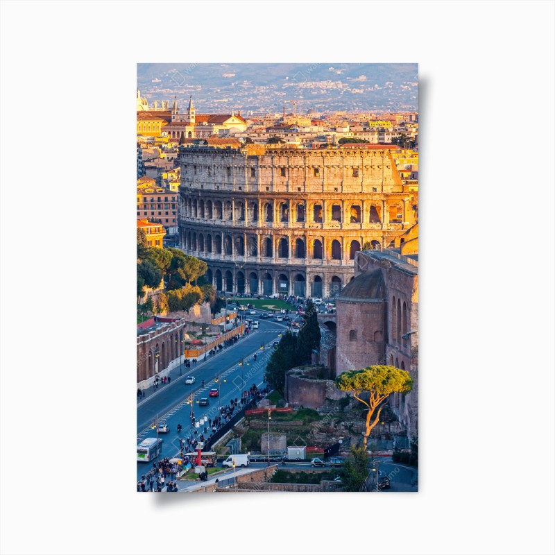 Póster coliseo de Roma al atardecer