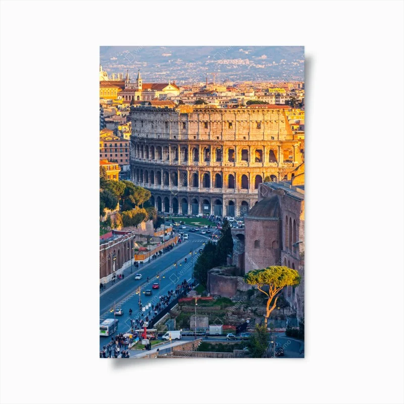 Póster coliseo de Roma al atardecer