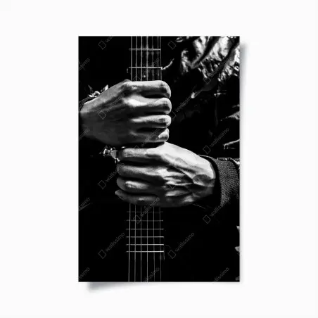 Póster manos sobre la guitarra, contraste en blanco y negro – Pixers®