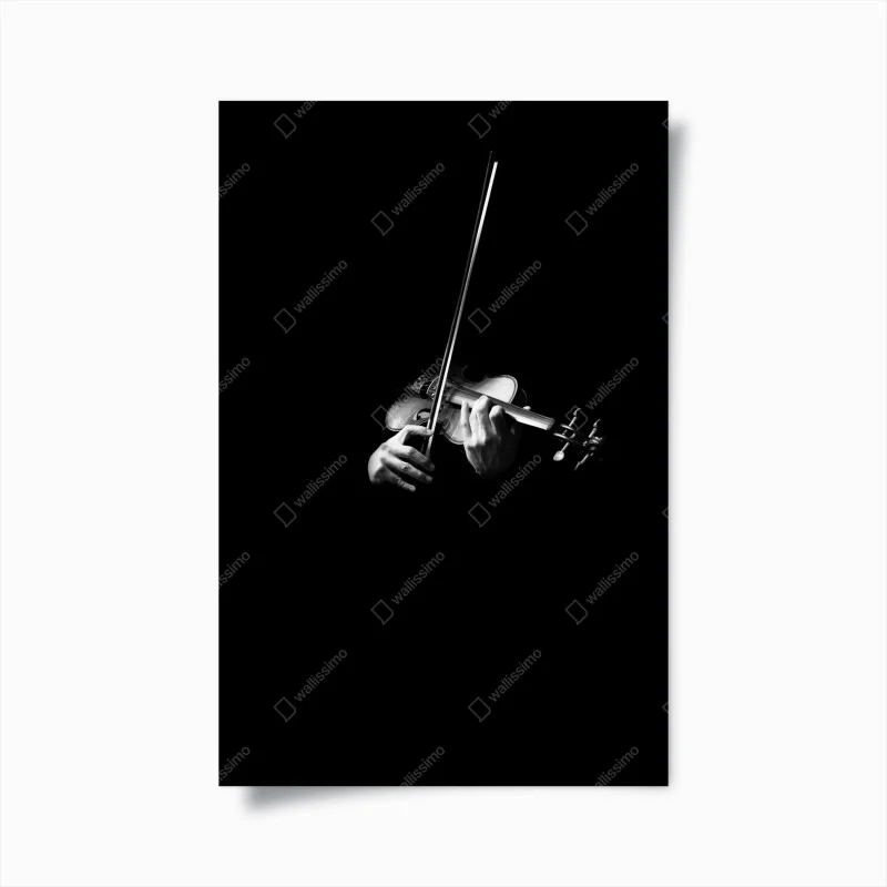 Póster manos tocando violín en blanco y negro