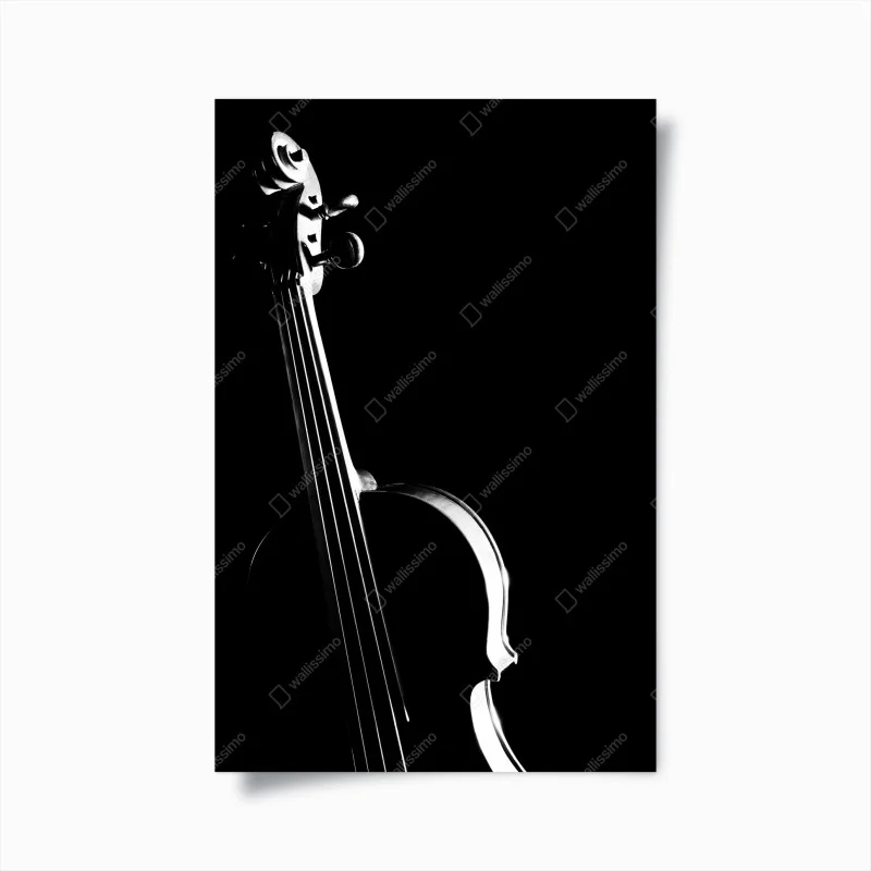 Póster silueta de violín en blanco y negro