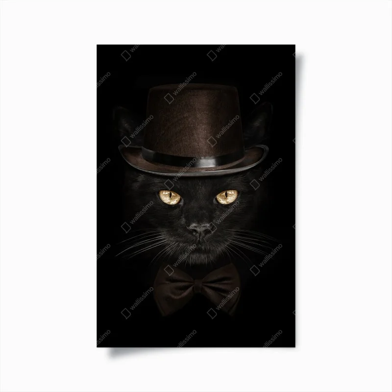 Póster gato elegante con sombrero de copa y pajarita