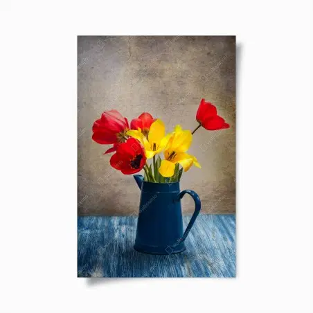 Póster naturaleza muerta con tulipanes amarillos de estilo vintage – Pixers®