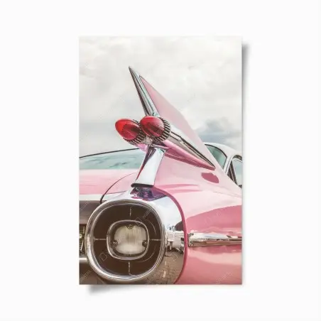 Póster icono retro: coche clásico rosa con aleta cromada – Pixers®