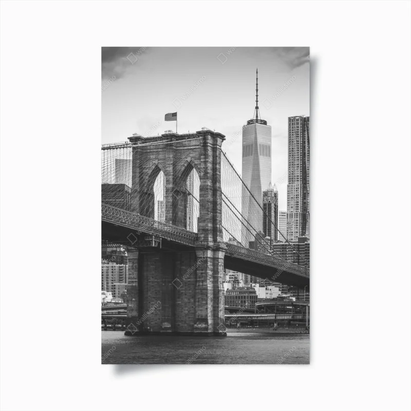 Póster panorama urbano puente de Brooklyn y horizonte de Nueva York