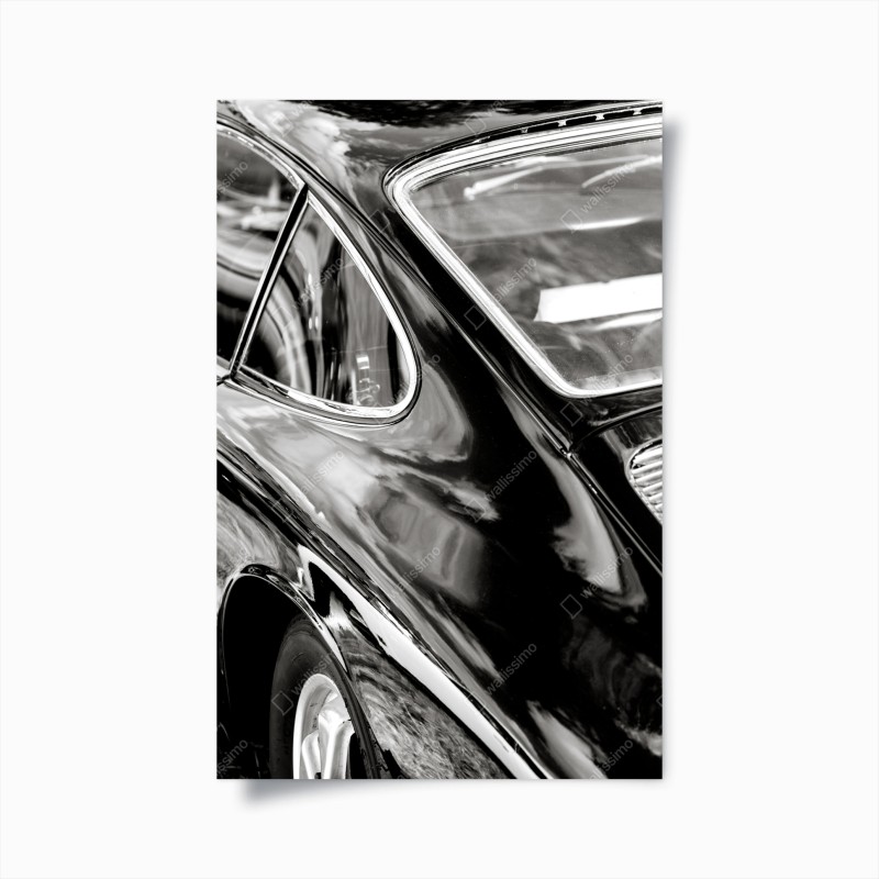Póster detalle elegante de un coche clásico en blanco y negro