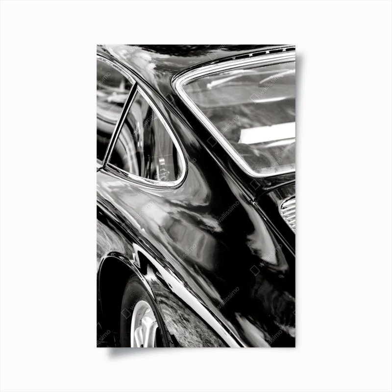 Póster detalle elegante de un coche clásico en blanco y negro