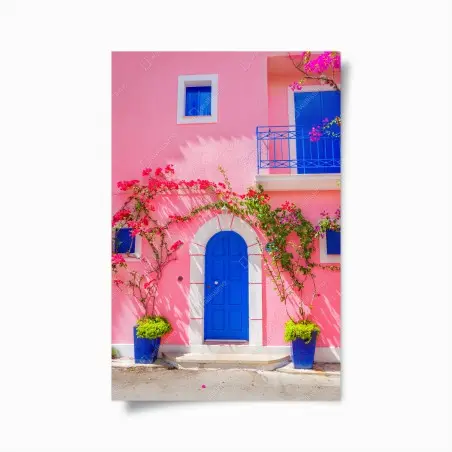 Póster fachada mediterránea en rosa y azul – Pixers®