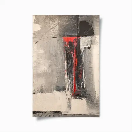 Póster composición abstracta en tonos grises con acento rojo – Pixers®