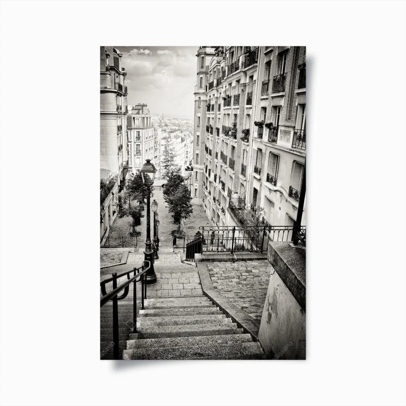 Póster escaleras empedradas en blanco y negro