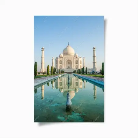 Póster reflejo sereno del Taj Mahal al amanecer – Pixers®
