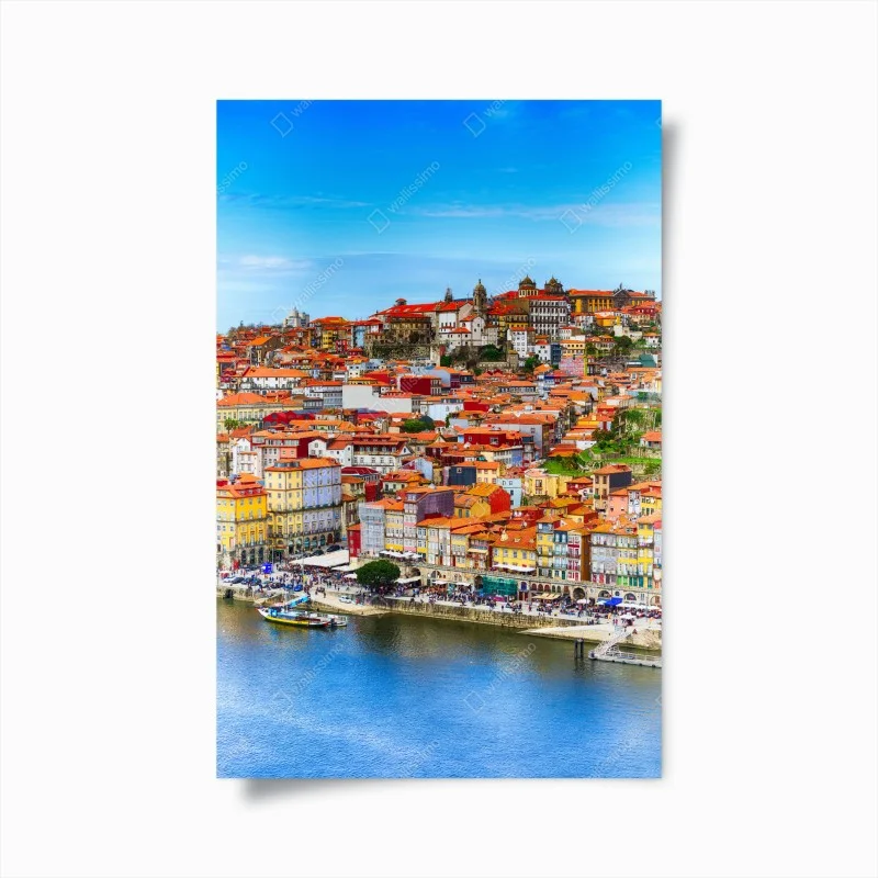 Póster paisaje urbano colorido de Porto junto al río