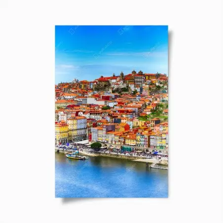 Póster paisaje urbano colorido de Porto junto al río – Pixers®