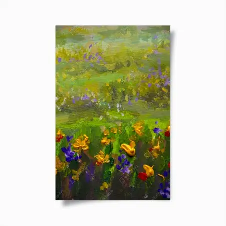 Póster prado de flores al óleo: paisaje impresionista vibrante – Pixers®